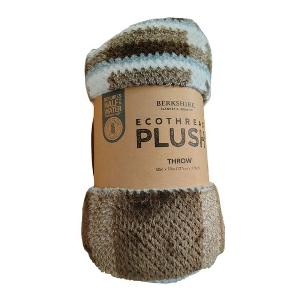 New Berkshire Blanket & Home Ecothread Throw Blanket, Brown Blue Cream Plaid - Picture 2 of 3